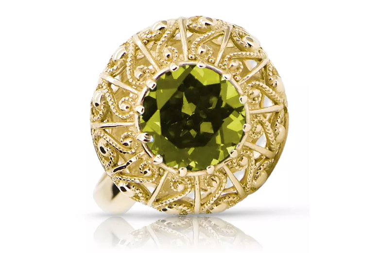 Пръстен Жълт перидот 14K жълто злато Винтидж стил vrc059y